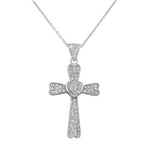 925 Sterling Silver  Womens Classic Latin Cross  Love Heart CZ Religious Pendant Necklace