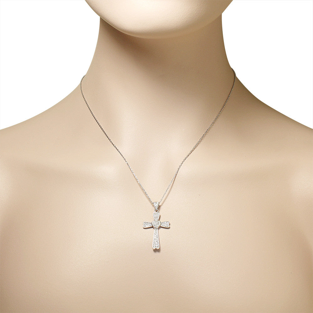 925 Sterling Silver Womens Cross Love Heart CZ Pendant