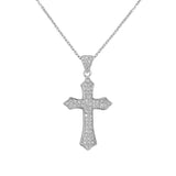 925 Sterling Silver  Womens Classic Latin Cross CZ Religious Pendant Necklace