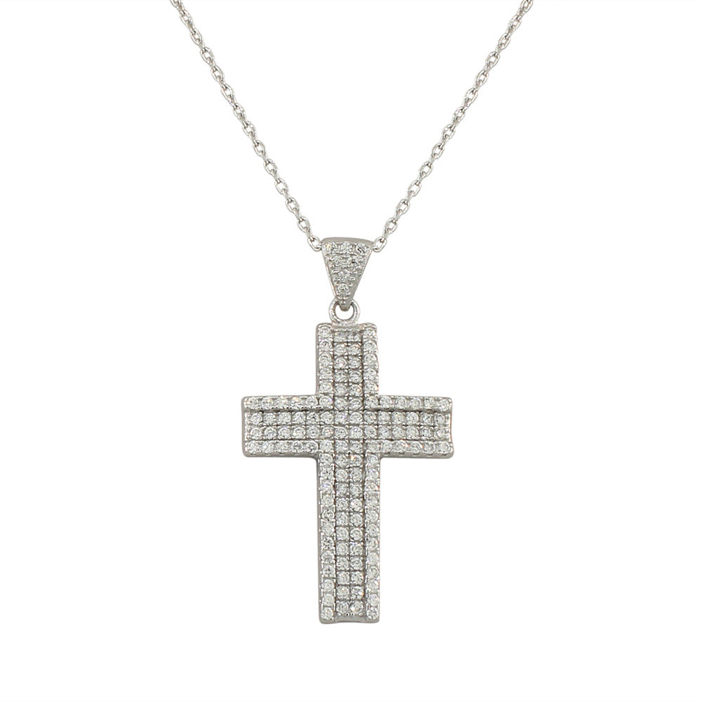 925 Sterling Silver  Womens Classic Latin Cross CZ Religious Pendant Necklace