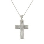 925 Sterling Silver  Womens Classic Latin Cross CZ Religious Pendant Necklace