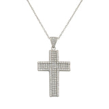 925 Sterling Silver  Womens Classic Latin Cross CZ Religious Pendant Necklace