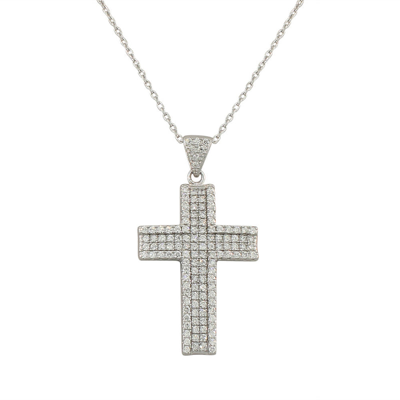 925 Sterling Silver  Womens Classic Latin Cross CZ Religious Pendant Necklace