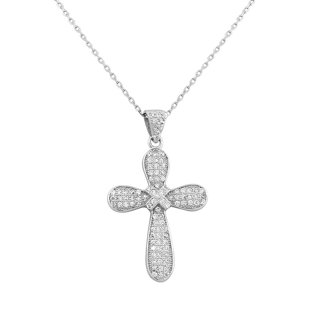 925 Sterling Silver  Womens Classic Latin Cross  X-Link CZ Religious Pendant Necklace