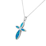 925 Sterling Silver Opal Cross Pendant Necklace