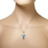 925 Sterling Silver Opal Cross Pendant Necklace