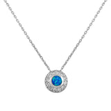 925 Sterling Silver  Womens Blue Turquoise-Tone CZ Simulated Opal Round Pendant Necklace