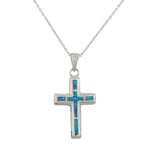 925 Sterling Silver  Womens Religious Cross Blue Turquoise-Tone Simulated Opal Pendant Necklace