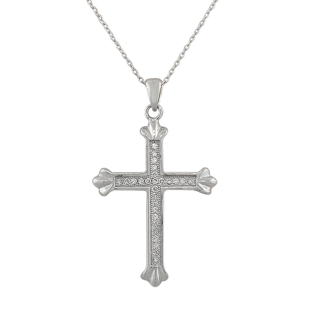 925 Sterling Silver Womens White CZ Classic Cross Religious Pendant Necklace