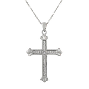 925 Sterling Silver Womens White CZ Classic Cross Religious Pendant Necklace