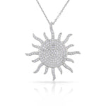 925 Sterling Silver White CZ Womens Statement Sun Pendant Necklace