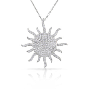925 Sterling Silver White CZ Womens Statement Sun Pendant Necklace
