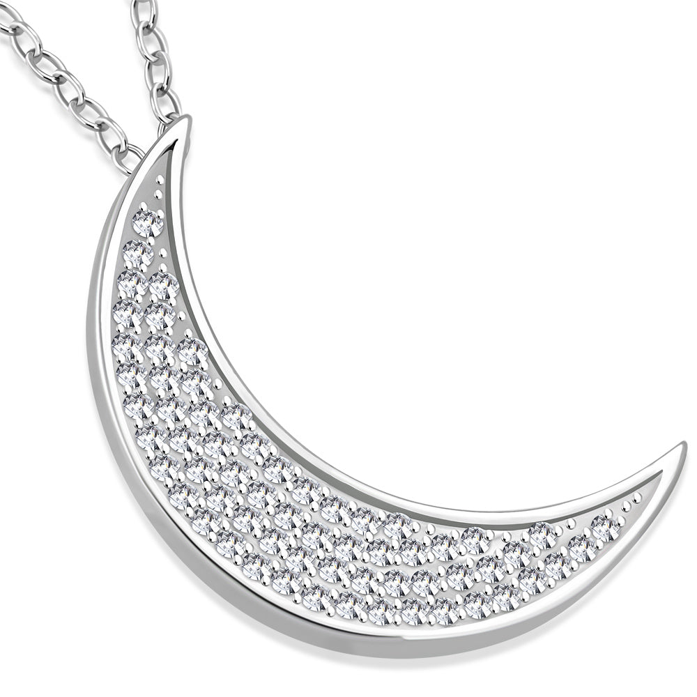 Crescent Moon Necklace Sterling Silver Cubic Zirconia