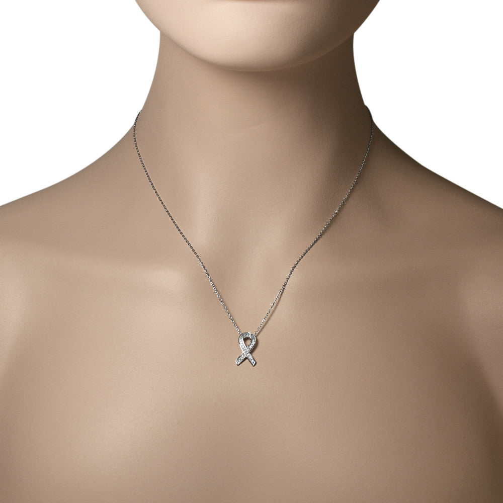 Breast Cancer Awareness Ribbon Necklace Sterling Silver