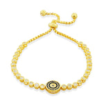 925 Sterling Silver Yellow Gold-Tone White Bezel-Set CZ Evil Eye Womens Link Chain Bracelet