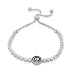 925 Sterling Silver White Bezel-Set CZ Evil Eye Womens Link Chain Bracelet