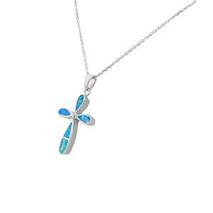 Opal Flower Cross Pendant