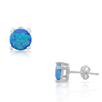 925 Sterling Silver Blue Turquoise-Tone Simulated Opal Womens Girls Round Classic Stud Earrings