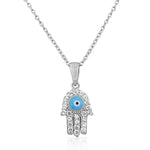 925 Sterling Silver Womens Evil Eye Hamsa White CZ Pendant Necklace