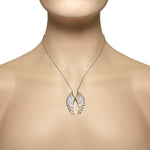 925 Sterling Silver White CZ Womens Large Angel Wings Pendant Necklace