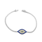 925 Sterling Silver White Yellow Blue CZ Evil Eye Protection Womens Tennis Bracelet