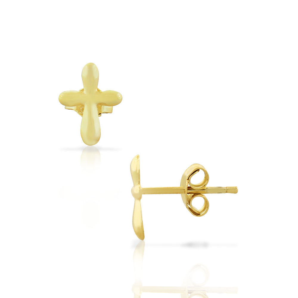 925 Sterling Silver Yellow Gold-tone Classic Small Latin Cross Religious Womens Girls Stud Earrings
