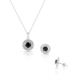 925 Sterling Silver Baguette-Cut White Black CZ Round Stud Earrings Pendant Necklace Set