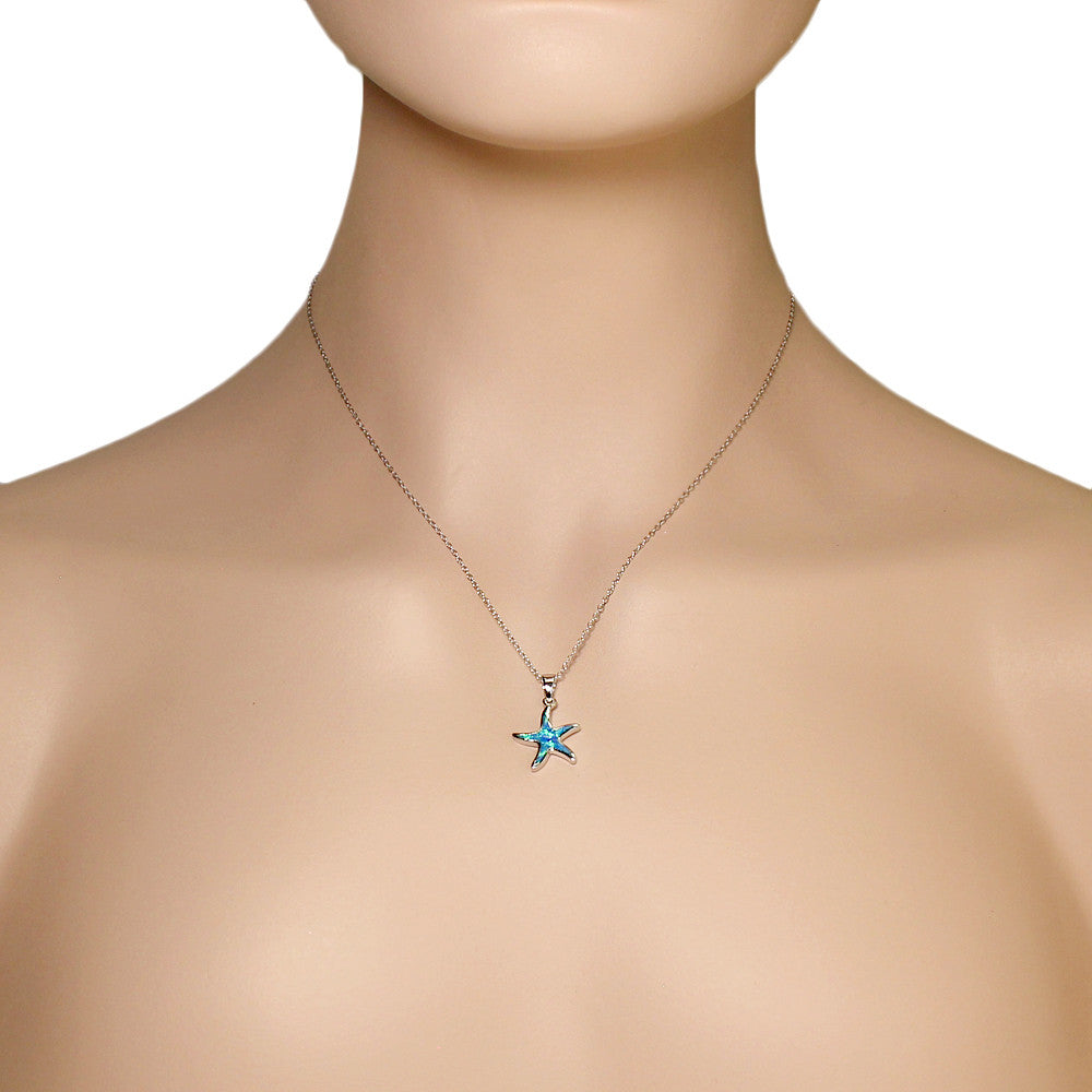 Small Opal Starfish Necklace Pendant Sterling Silver