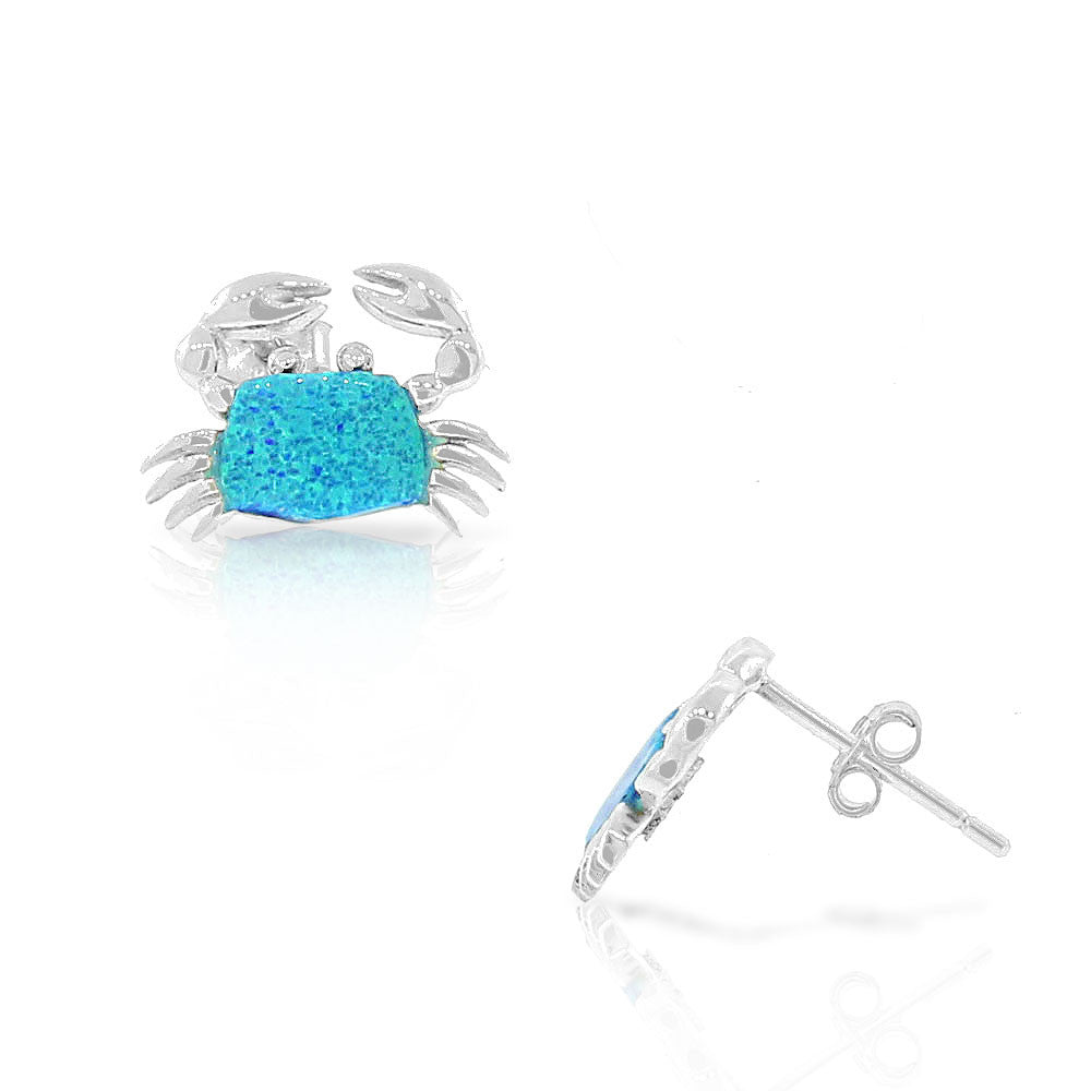 925 Sterling Silver Blue Turquoise-Tone Simulated Opal Crab Stud Earrings