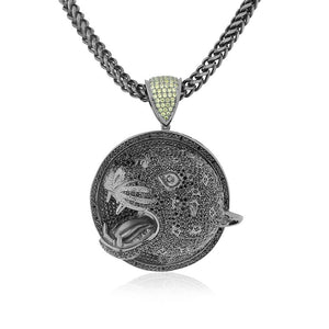 925 Sterling Silver Black Rhodium Large Panther Yellow CZ Hip-Hop Pendant Necklace, 32"