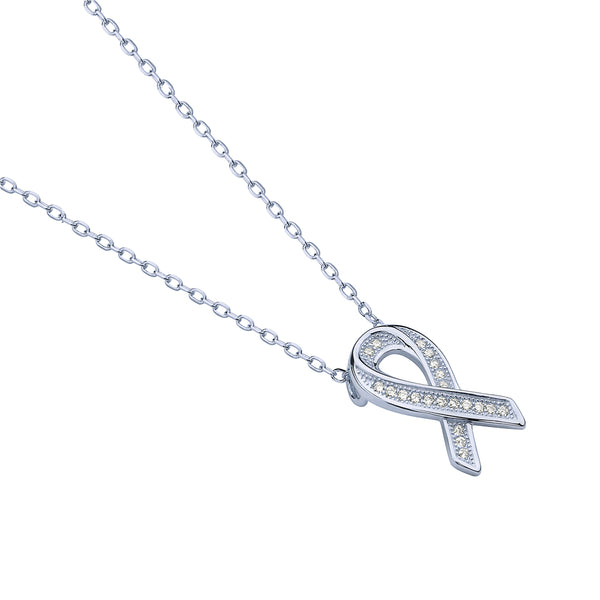 Breast Cancer Awareness Ribbon Necklace Sterling Silver