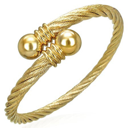 Stainless Steel Twisted Gold-Tone Cable Cuff Bangle Bracelet