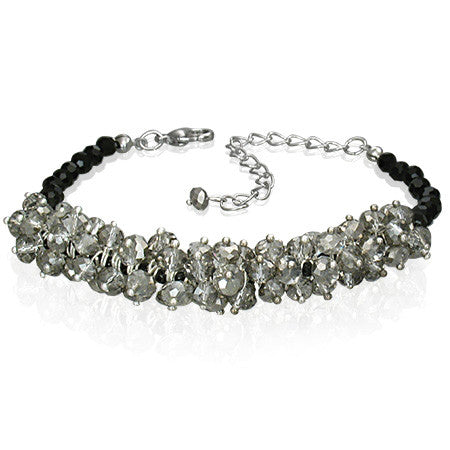 Stainless Steel Glass Black White Beads Cluster Womens Bracelet
