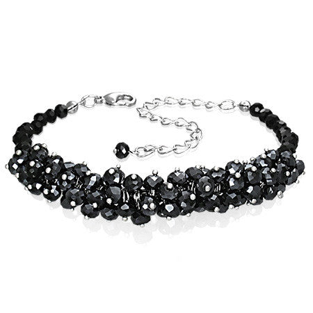 Stainless Steel Glass Black Beads Cluster Womens Bracelet