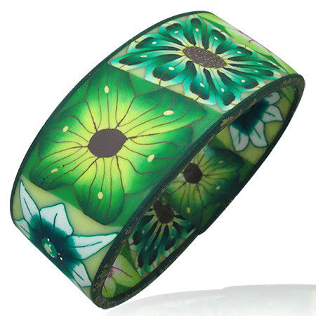 Fashion Fimo Green Flowers Floral Bangle Womens Bracelet