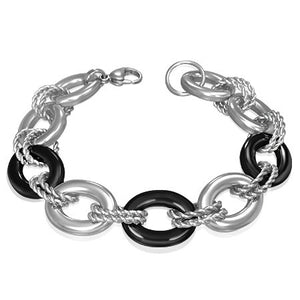 Stainless Steel Two-Tone Twisted Circle Oval Link Womens Bracelet