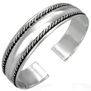 925 Sterling Silver Double Twisted Edge Womens Cuff Bangle Bracelet