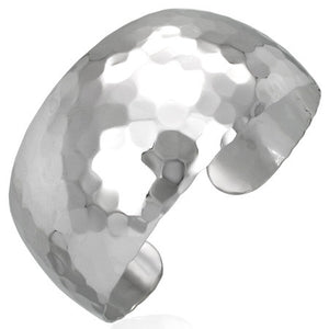 925 Sterling Silver Wide Hammered Finish Womens Cuff Bangle Bracelet