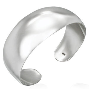 925 Sterling Silver Wide Convex Womens Cuff Bangle Bracelet