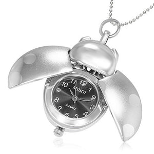 Fashion Alloy Open Wings Ladybug Charm Locket Pocket Watch Necklace