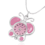 Fashion Alloy Pink Enameled Butterfly Charm Pocket Watch Necklace
