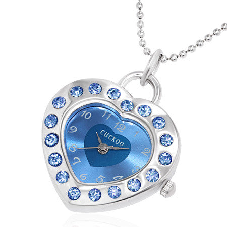 Fashion Alloy Love Heart Charm Pocket Watch Necklace with CZ