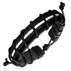 Fashion Black and White Wrap Rope Leather Adjustable Unisex Bracelet