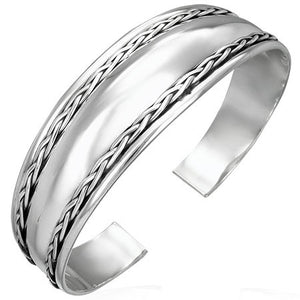 925 Sterling Silver Solid Rope Design Cuff Womens Bangle Bracelet