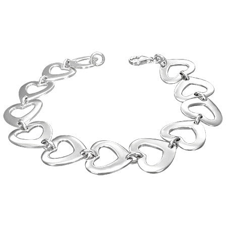 925 Sterling Silver Love Heart Link Womens Bracelet