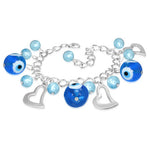 Fashion Alloy Light Sky Blue Evil Eye Beads Ball Heart Love Charm Womens Bracelet