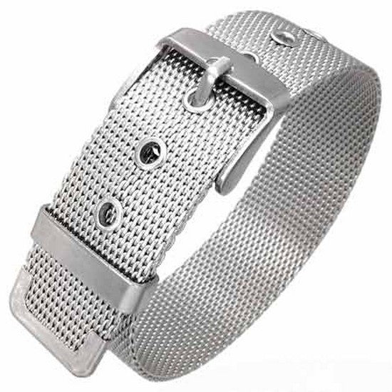 Stainless Steel Silver-Tone Mesh Belt Buckle Adjustable Womens Bracelet