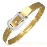 Stainless Steel Two-Tone Belt Buckle Hinged Adjustable Womens Bangle Bracelet