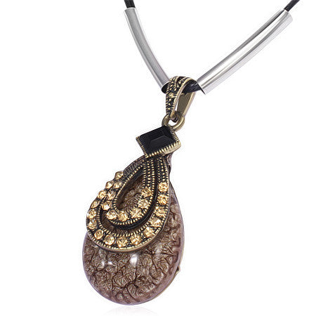 Fashion Alloy Teardrop Charm with and Black CZ and Chain Pendant Necklace