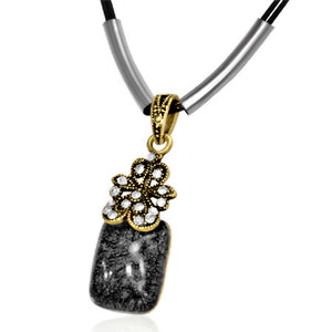 Fashion Alloy Charcoal Square Charm White Flower Black Chain Pendant